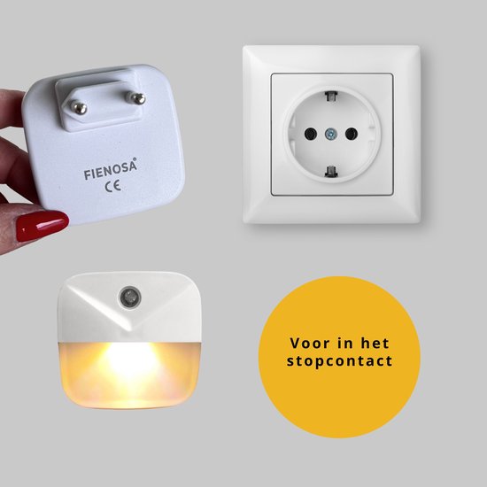 Fienosa LED 2X Nachtlampje Stopcontact - 2-Pack - LED - Warm Wit Licht - Dag & Nacht Sensor van Merkloos — afbeelding 2