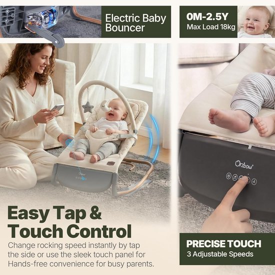 Elektrische Baby Schommel - Verstelbare Wieg - Baby Kalmeren - Touchscreen Bediening - 0 tot 18 kg - Wit — afbeelding 5