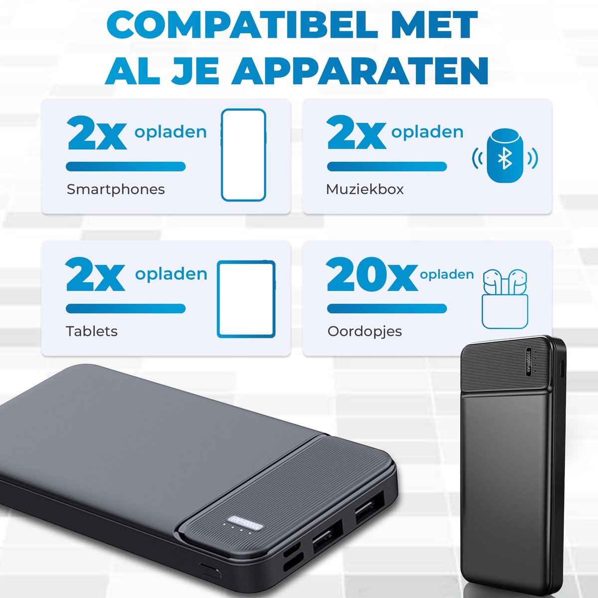 Powerbank 10000 mAh 22W Snellader Zwart - afbeelding 3