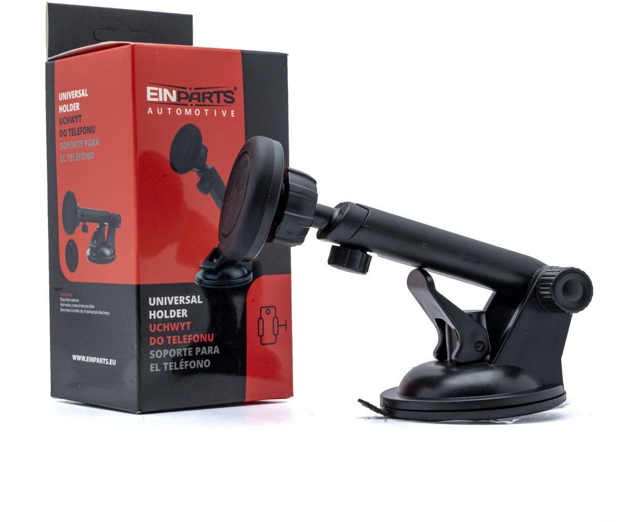 Einparts Auto Magnetische Telefoonhouder voor Dashboard en Voorruit met Telescopische Arm Zwart