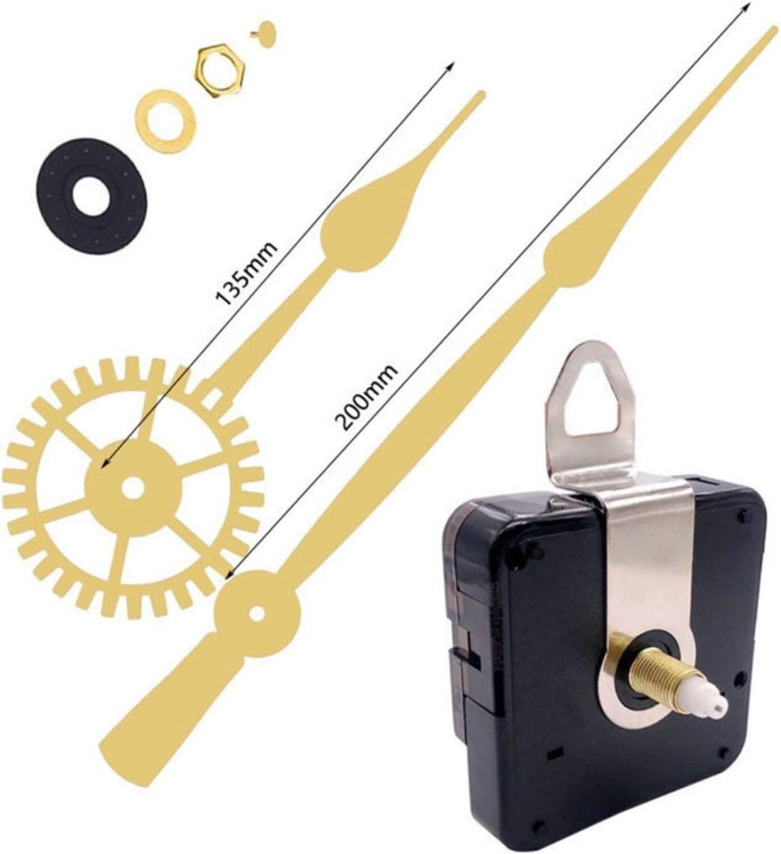 Klok Bewegingsmechanisme - Quartz Onderdelen - Klok Reparatie - Hoog Koppel - Lange Wijzers - Goud