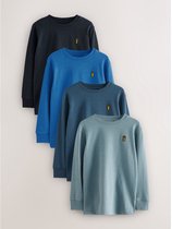 Next - Jongens - Set van 4 behaaglijke T-shirts met lange mouw en hertenlogo - Blauw