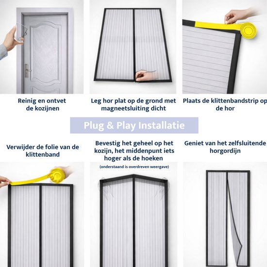 HSXL Vliegengordijn voor Deur PRO - 100 x 210 cm - Zwart - Magnetische Hordeur - Zelfsluitend - Zonder Boren - 2 Lamellen - Deurhor tegen Insecten van Merkloos — afbeelding 5