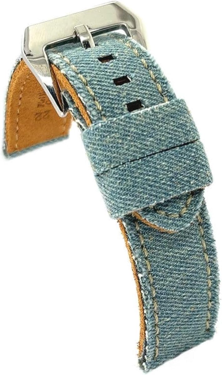 Horlogeband Denim Leer - Canvas Band - Casual Draagtijd - Gebruikte Effect Stijl - 18 tot 24 mm - Blauw