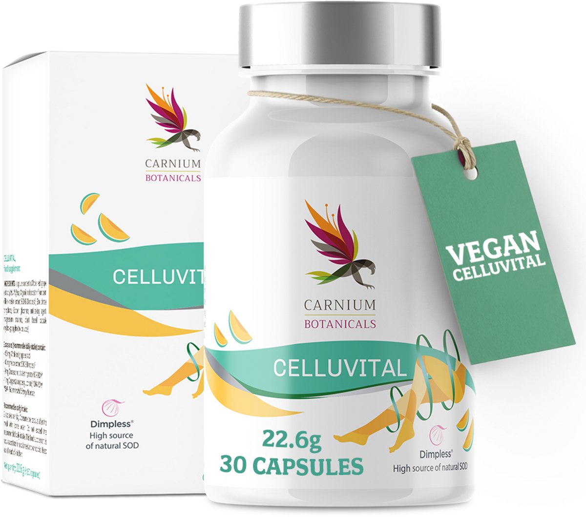 Carnium Botanicals Celluvital Cellulitis Supplementen - Voor Huid & Stevigheid - Met Zwarte Druif, Melon SOD B Dimpless® & Mineralen - 60 Capsules - 30 Dagen