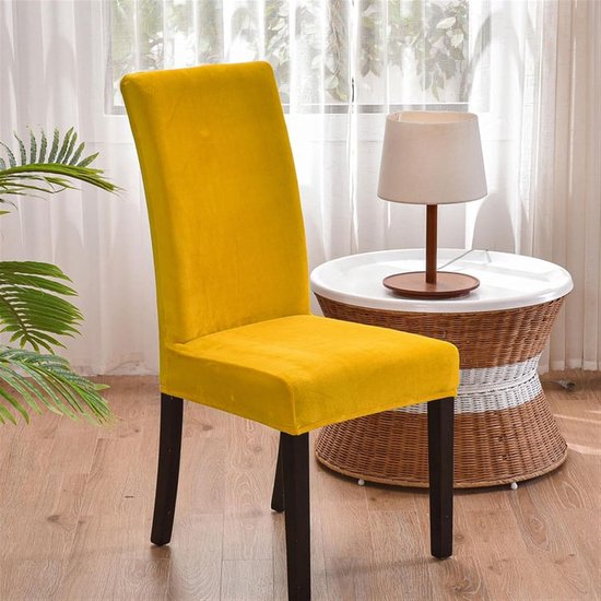 Fluwelen stoelhoezen voor de eetkamer, set van 4, stretch, zachte stoelhoes, wasbare stoelbeschermer voor thuis, hotel, banket, geel, 4 stuks