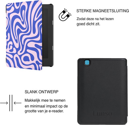 Lunso Geschikt voor Kobo Aura H20 Edition 2 hoesje (6.8 inch) - Vegan Saffiano Leren Sleep Cover - Violet Vortex - (niet voor de Kobo Aura edition 2) van Lunso — afbeelding 5
