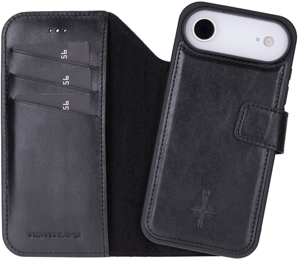 NorthLife Geschikt voor iPhone 17 Air - Leren Afneembare 2-in-1 bookcase telefoonhoes - Zwart