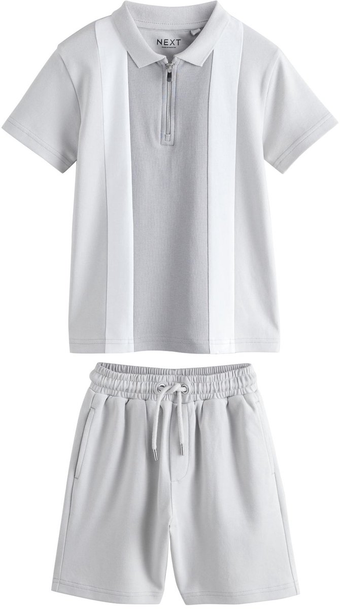 Next - Jongens - Set van poloshirt met korte mouwen en short - Grijs