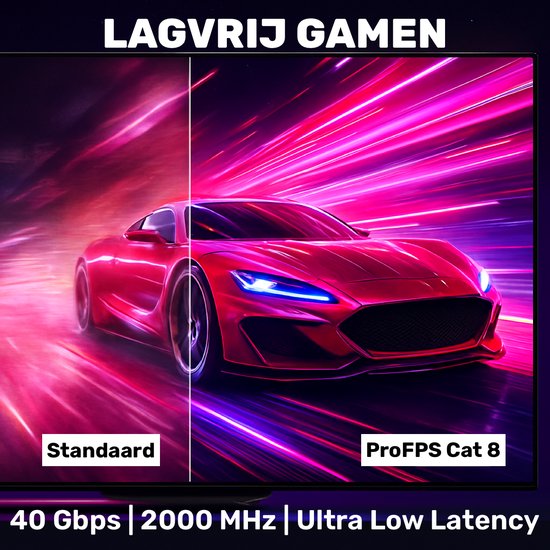 Câble Ethernet ProFPS Cat 8 – 3 mètres – 40 Gbit/s et 2 000 MHz – S/FTP – RJ45 – 100 % Koper – Zwart – Câble réseau pour Gaming, TV, routeur et Switch