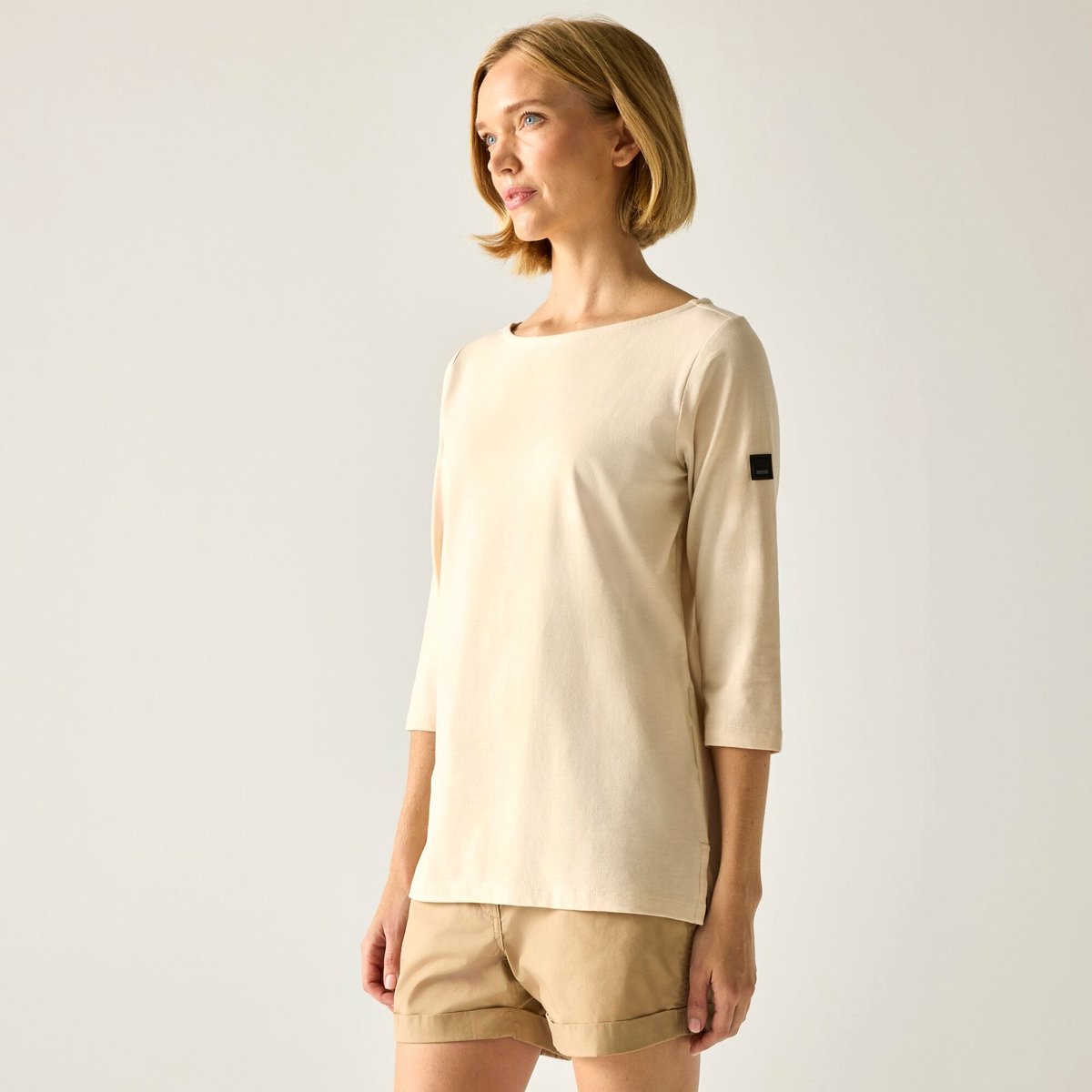 Dames Pevia T-shirt met 3/4 mouwen en relaxte pasvorm Beige