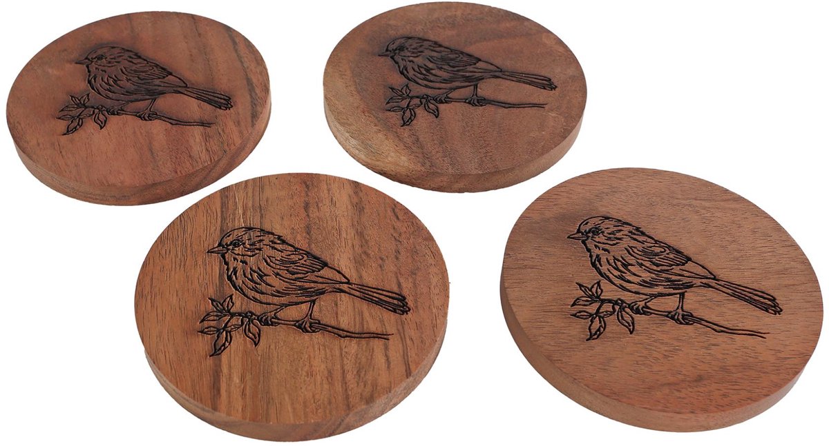 Onderzetter Bird Curved - 10x10x10cm - 4 Stuks - Mango