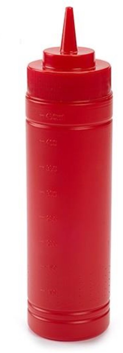 Plasticforte Doseerfles/sausfles - kunststof - rood - met schenktuit - 500 ml - 22 cm