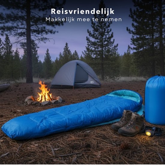 Cheqo® Mummy Slaapzak - Slaapzak Volwassenen - Blauwe Slaapzak - Slaapzak Kamperen - Zomerslaapzak - Slaapzak Zomer - Slaapzak Met Capuchon - Slaapzak Hiken - Slaapzak Backpacken - Slaapzak Festival - Outdoor Slaapzak van Cheqo — afbeelding 2