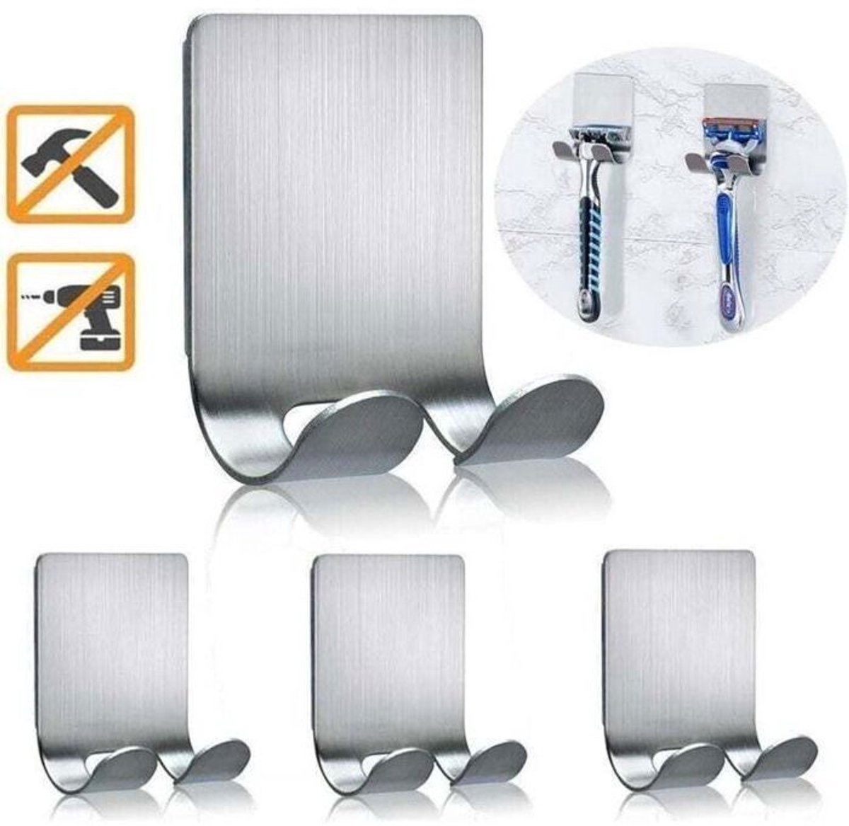 Een set van 4 scheermeshouders voor onder de douche, zelfklevende douchehaken, scheermeshouders, maximaal draagvermogen 3 kg, boren niet nodig, roestbestendig.