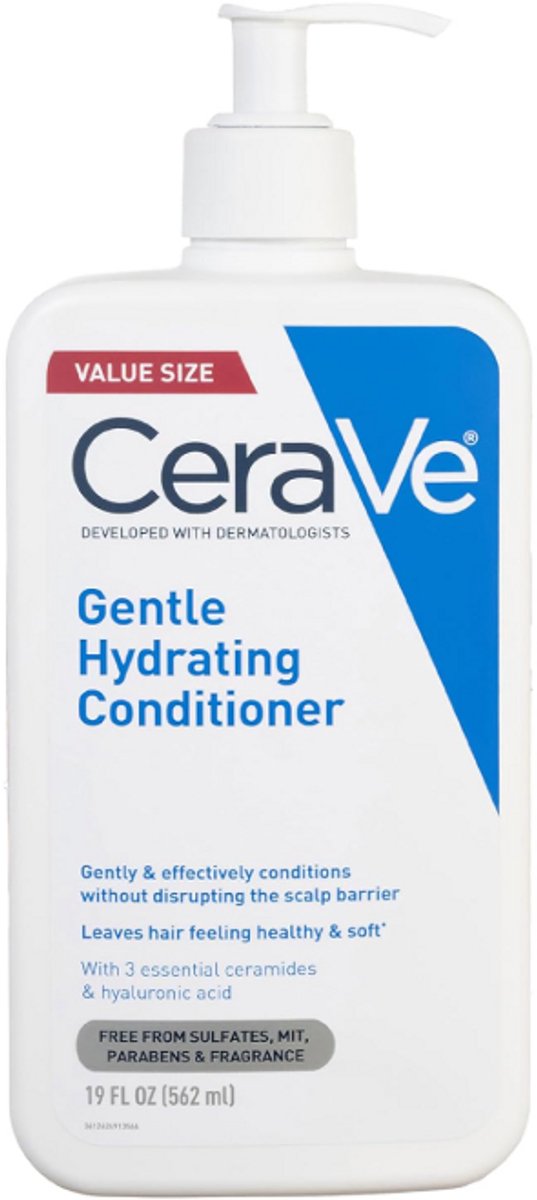 CeraVe Gentle Hydrating Conditioner 562ml (Voordeelpack) – Hydraterende Haarconditioner met Ceramiden, Niacinamide & Hyaluronzuur – Sulfaatvrij & Kleurveilig – Voor Alle Haartypes en Hoofdhuid