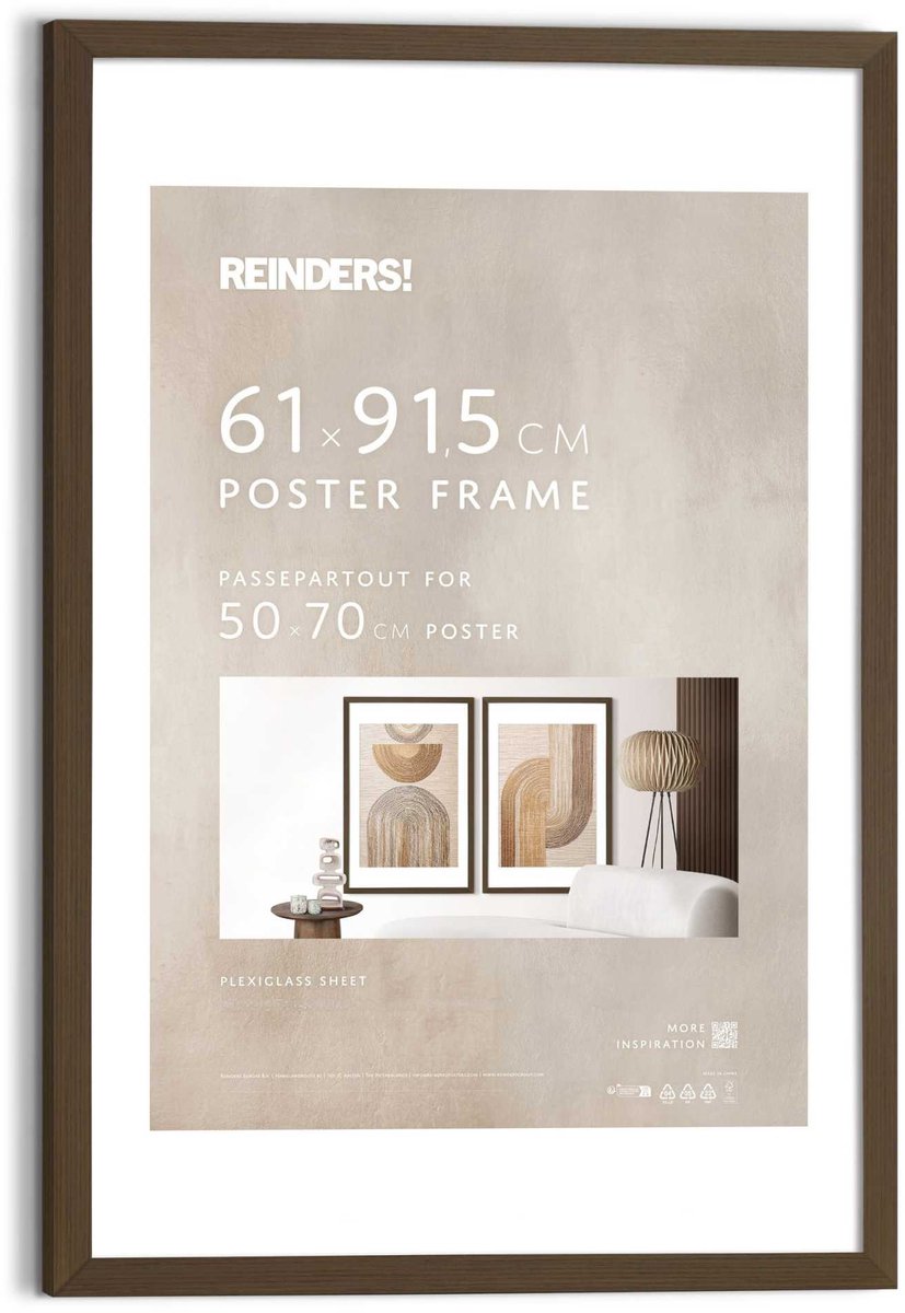 Wissellijst hout Poster 61x91,5 of 50x70 Walnoot Hout - REINDERS