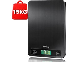 Hëndig Keukenweegschaal Digitaal - Weegschaal Keuken - Precisie Weegschaal - Keuken Weegschaal - Weegschaalkeuken - 1 gram - 15 kg - Tarra functie - Incl. Batterijen - Antraciet