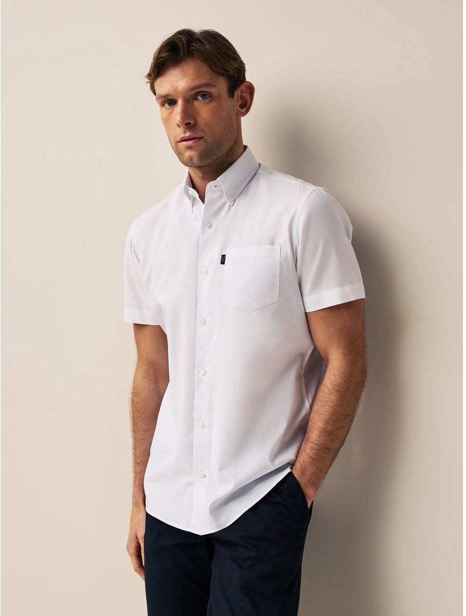 Next - Heren - Slim Fit - Gemakkelijk te strijken Oxford overhemd met korte mouwen en knopen - Wit