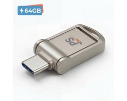 Perfect Speed USB Stick 64GB - USB 3.0 & USB-C – 110MB/s - Ultradun Metalen Flash Drive - Compatibel met iPhone >15, Samsung, Windows, Mac & Android