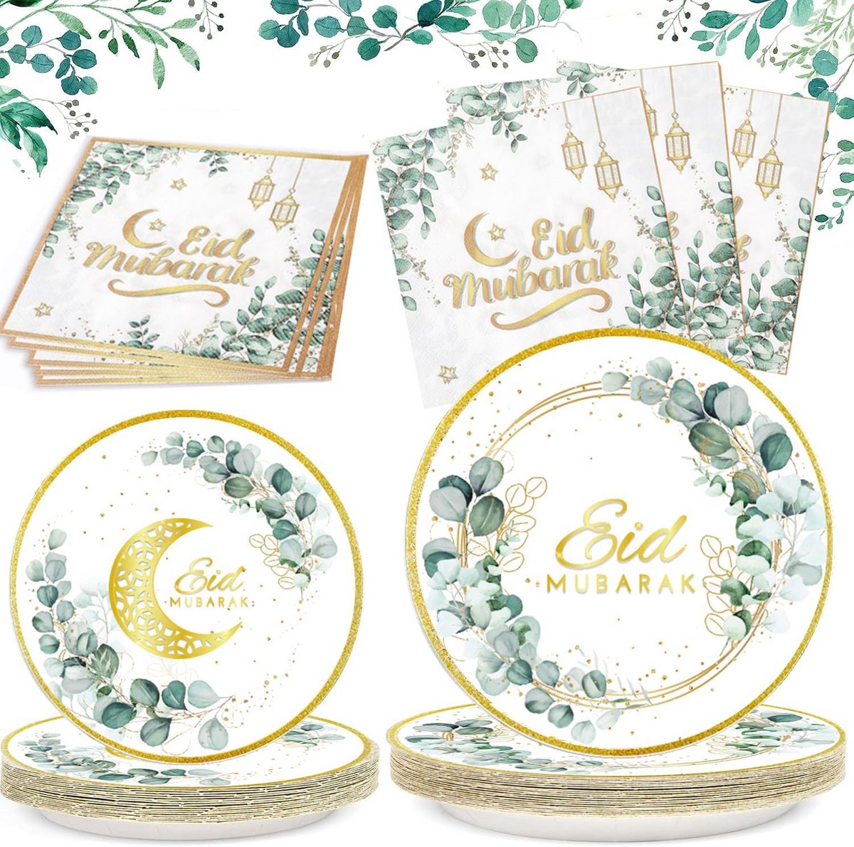 Feest Servies Set - Ramadan Decoratie - Feestelijke Tafel - Herbruikbaar Papier - 75 Stuks