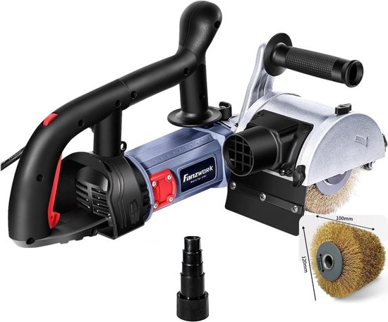Fanzwork schuurmachine met 100 mm messing borstel, zuigadapter en verstelbare handgrepen.