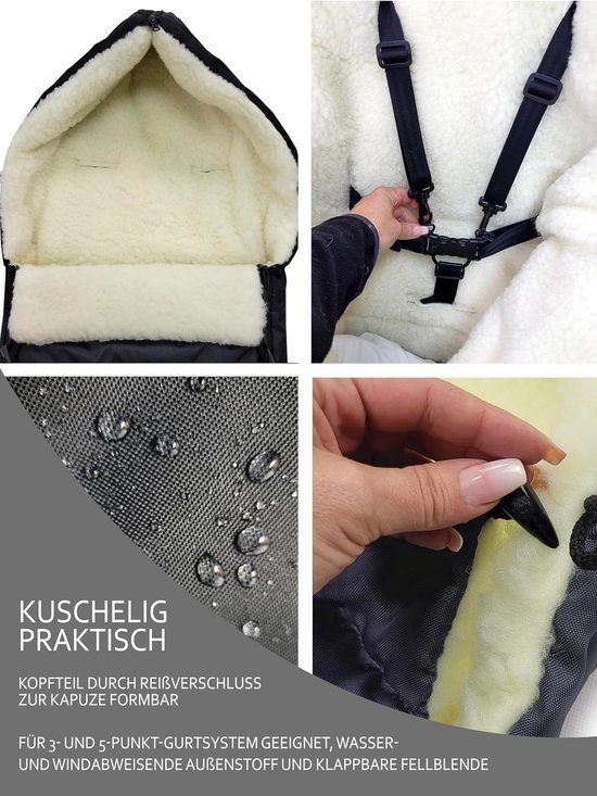 Warme Lamswol Voetenzak voor Kinderwagen en Buggy - Universeel & Wasbaar — afbeelding 4