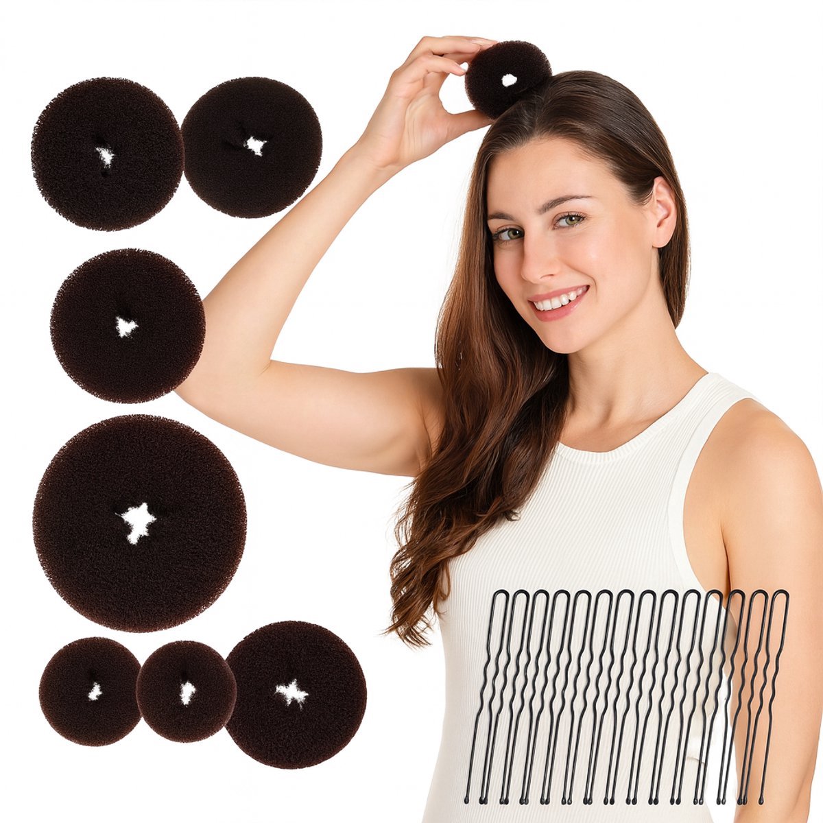 BOTC Haar Bun Maker - Ballet Buns - Haar Donuts - voor kinderen meisjes - 4 Maten - 24 stuks - Bruin