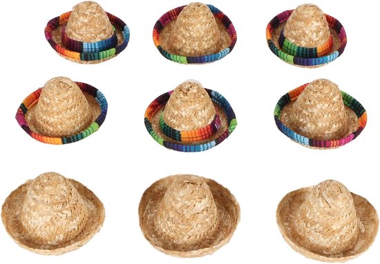 Allecto - Mini Mexicaanse Hoedjes - Feestdecoratie - Houten Stijl - Bierfles Decor - Party Accessoires - Geschikt voor Mexicaans Thema - Kleurrijk ...