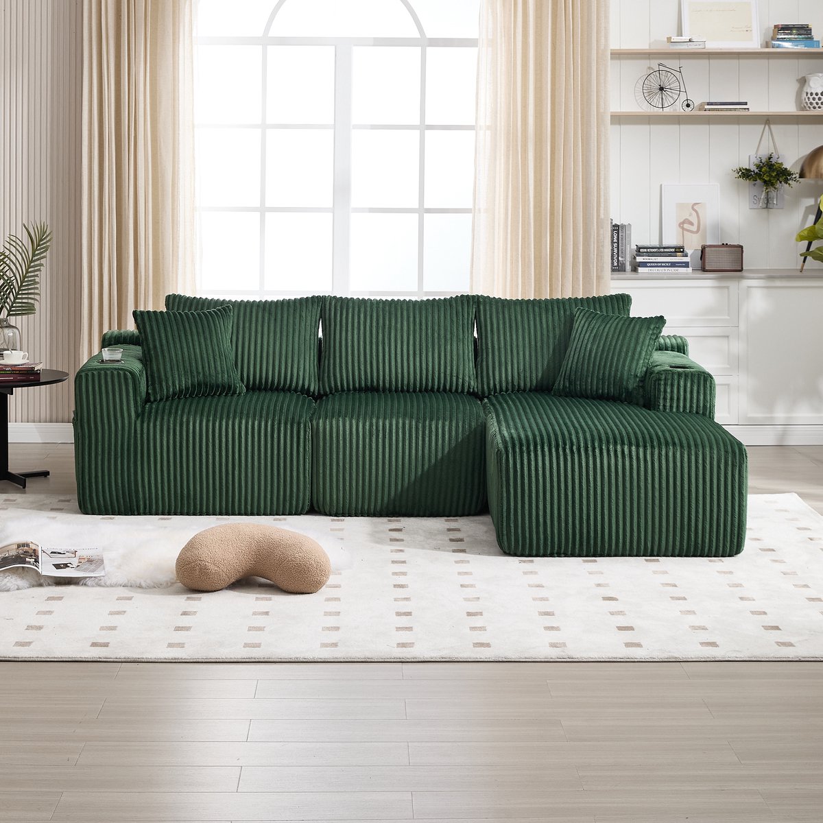 MODFU Modulaire Bank - Met Chaise Longue En 2-Zits - Opbergvakken En Bekerhouders - Cord -