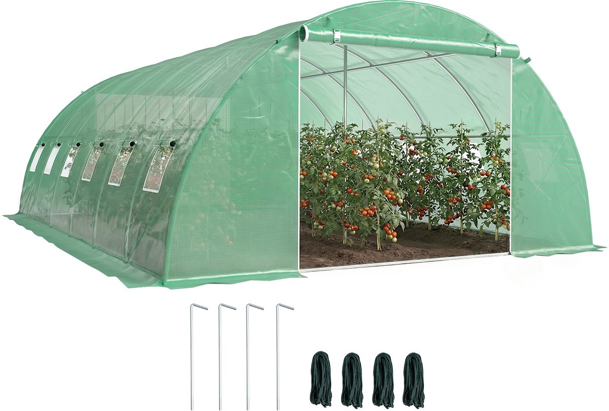 Outsunny Tunnelkas - PE, gegalvaniseerd staal - 395 x 595 x 199 cm - Groen