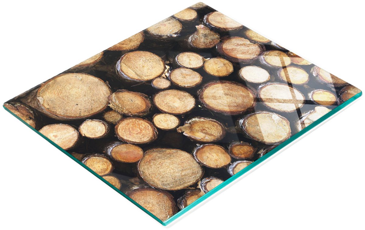 Decoratieve keukensnijplank van gehard glas met houtstammen, 60x52 cm