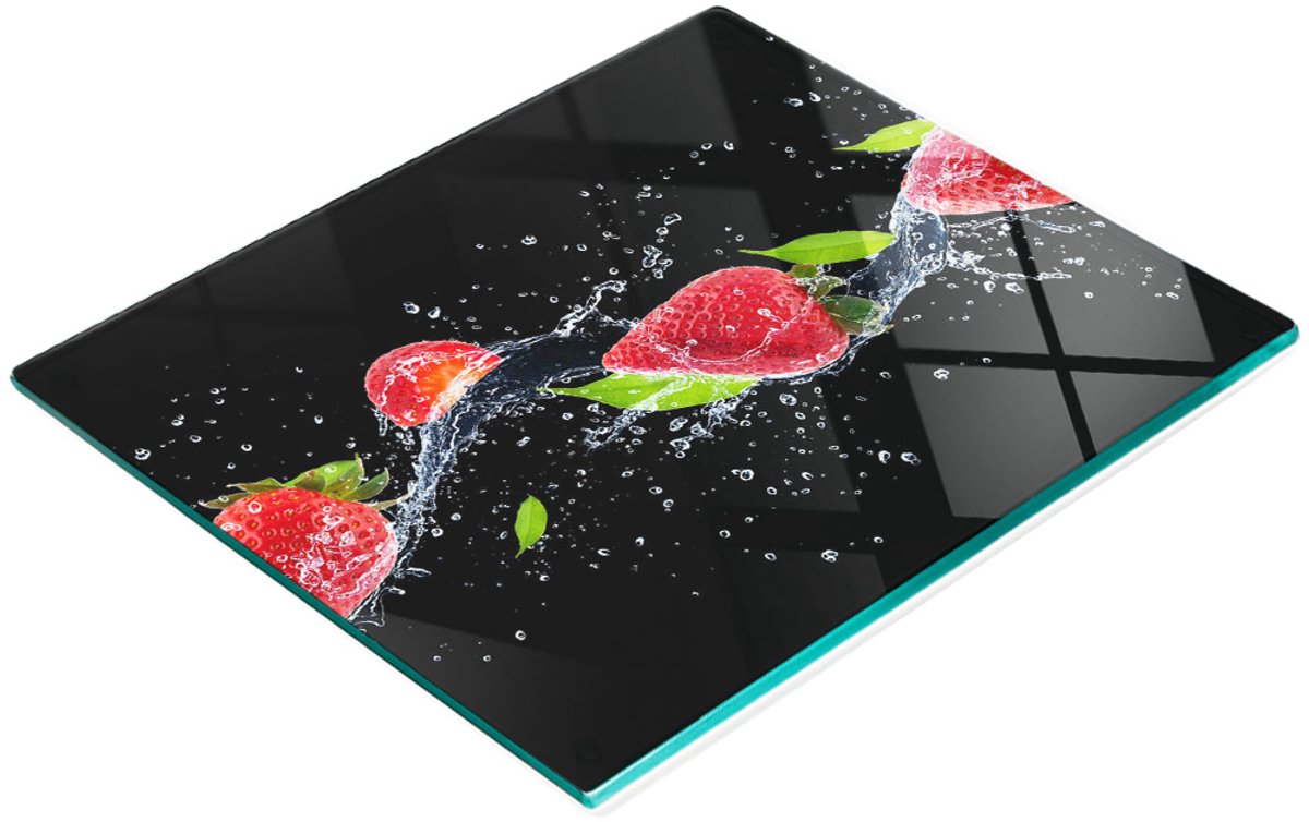 Glazen serveerplank met aardbeien- en watermotief, 60x52 cm