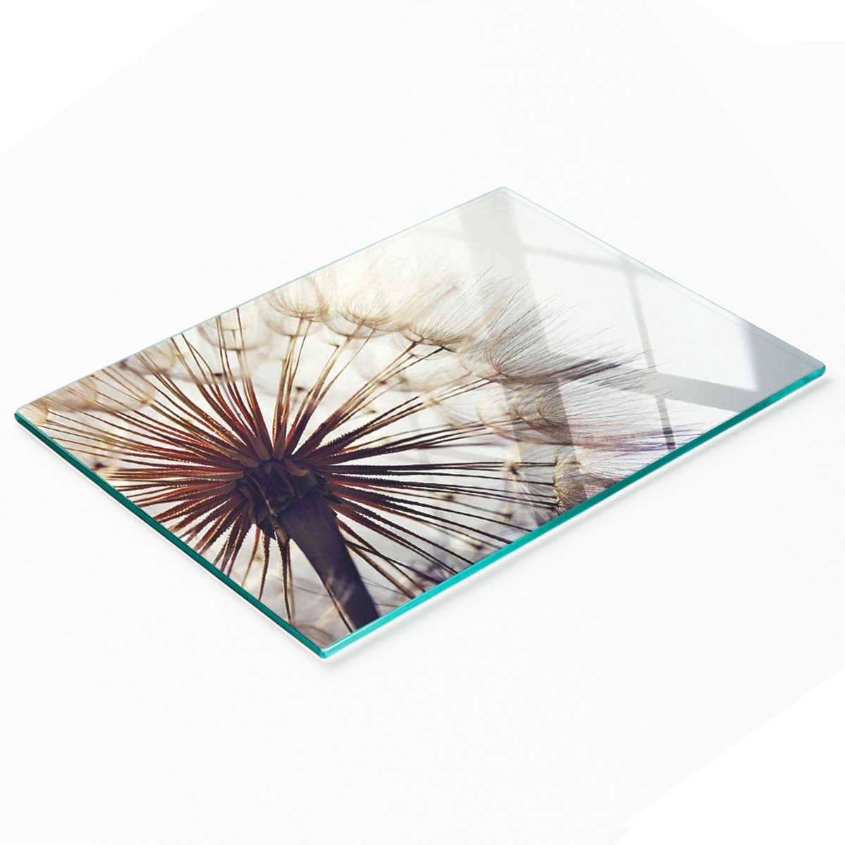 Decoratieve snijplank van gehard glas met paardenbloemmotief, 80x52 cm