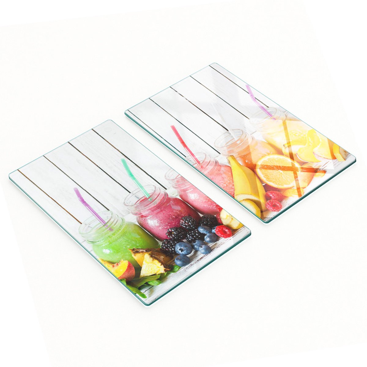 Glazen serveerplanken met afbeeldingen voor fruitcocktails 2x30x52 cm