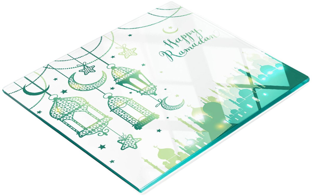 Glazen plank met decoratieve Happy Ramadan-print, 60x52 cm