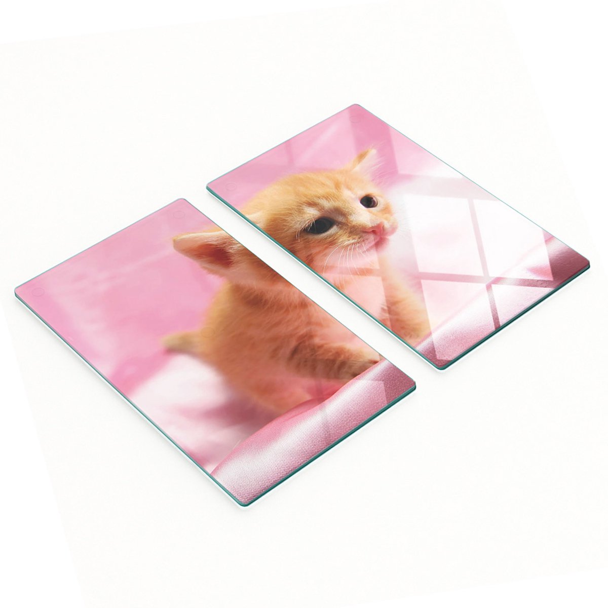 Set van snijplanken van gehard glas met een kattenpatroon, 2x30x52 cm