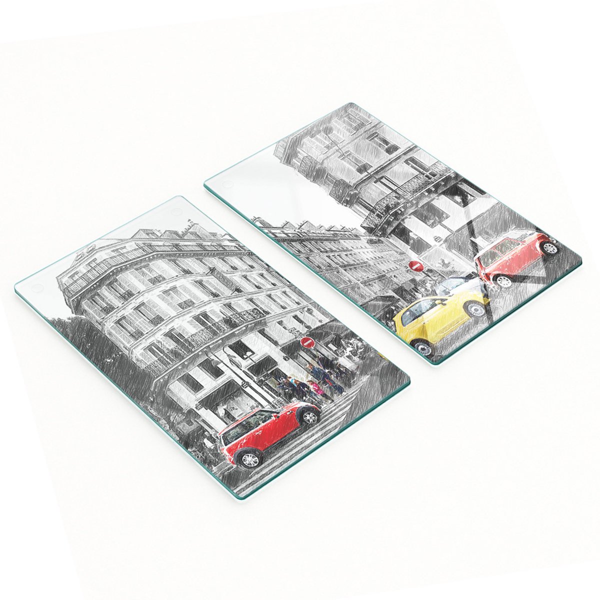 Multifunctionele decoratieve glazen panelen Parijse straatschets 2x30x52 cm