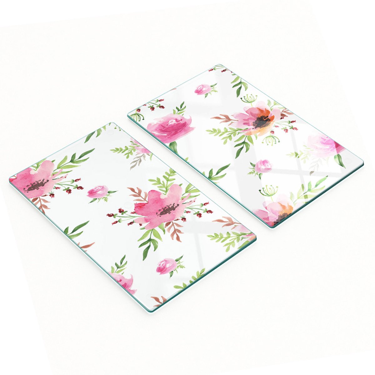 Decoratieve snijplanken van gehard glas met aquarelbloemen, 2x30x52 cm
