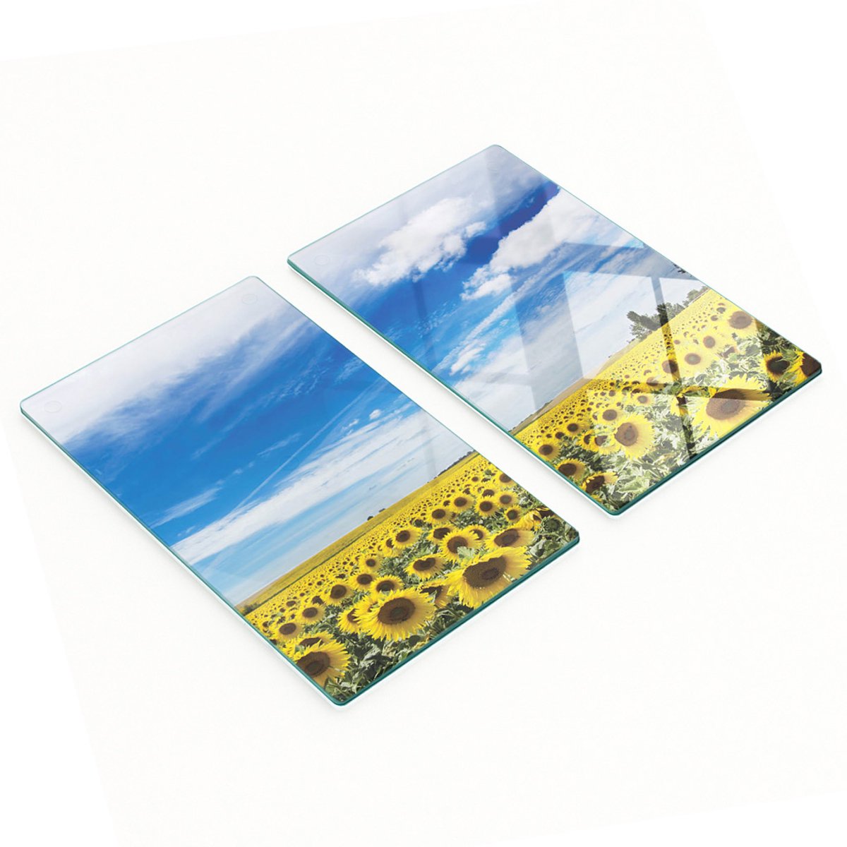 Decoratieve snijplanken van gehard glas met zonnebloemmotief, 2x30x52 cm