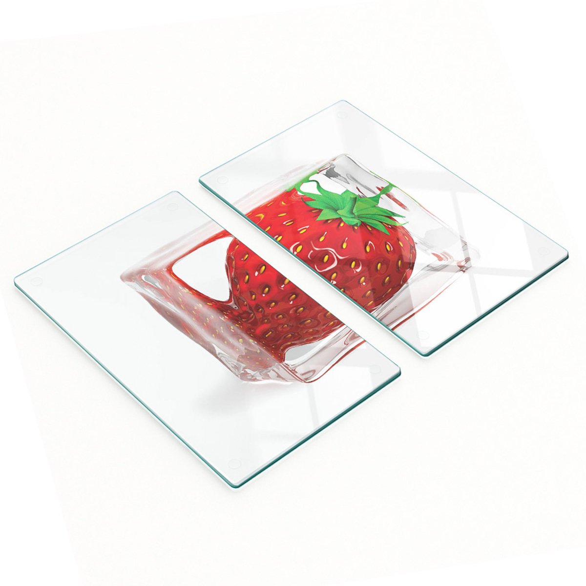 Duurzame en stijlvolle glazen snijplanken met aardbeienijspatroon, 2x30x52 cm