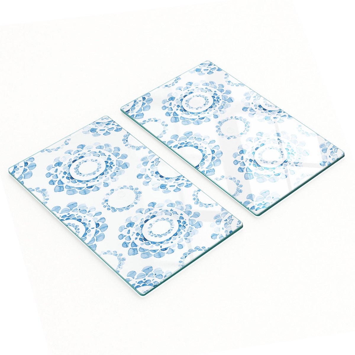 Keukenplanken van gehard glas met blauwe decoratieve afbeeldingen, 2x30x52 cm
