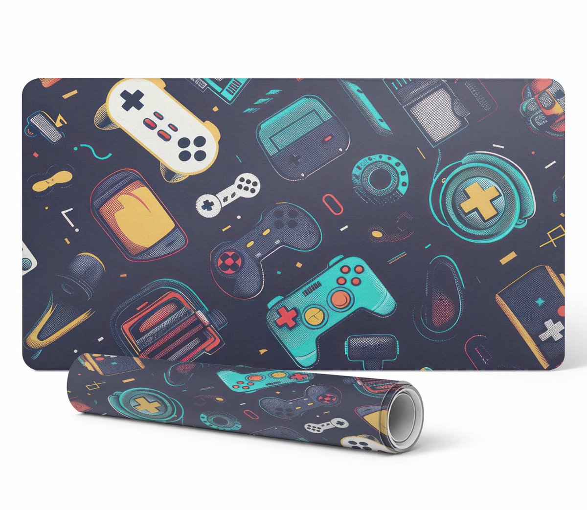 Vinyl beschermmat voor werkstation met retro gamepatronen, 90x45 cm
