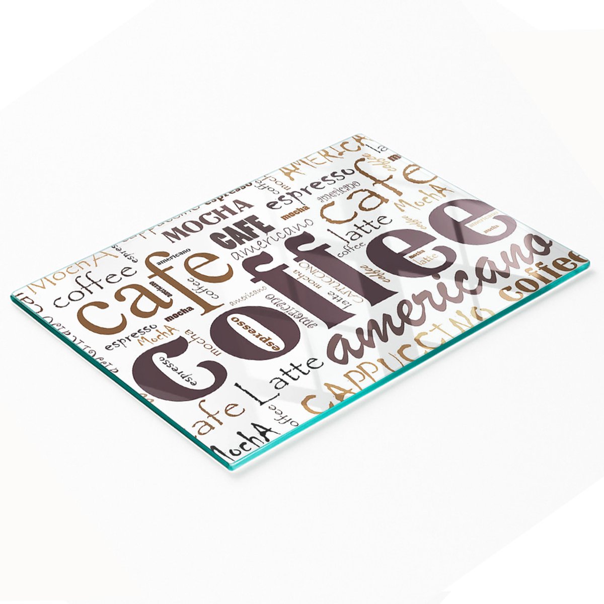 Keuken serveerplank van gehard glas met koffieafbeeldingen, 80x52 cm