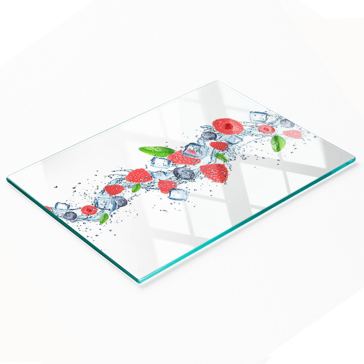 Duurzaam en stijlvol glazen bord met bosfruit- en ijsjespatroon, 80x52 cm