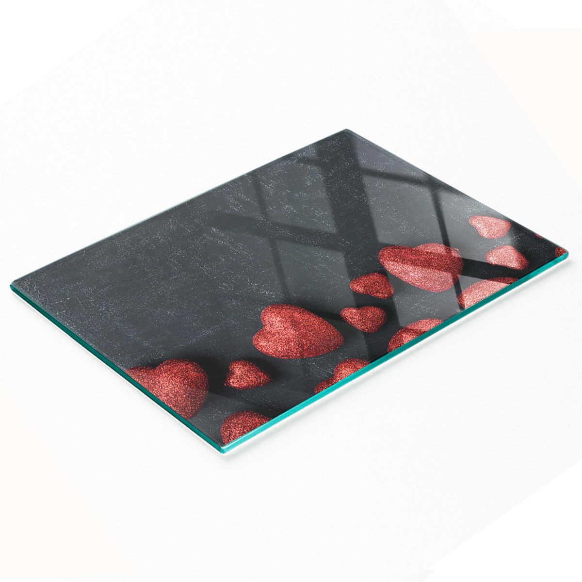 Glazen snijplank met decoratieve hartvormige afbeelding, 80x52 cm