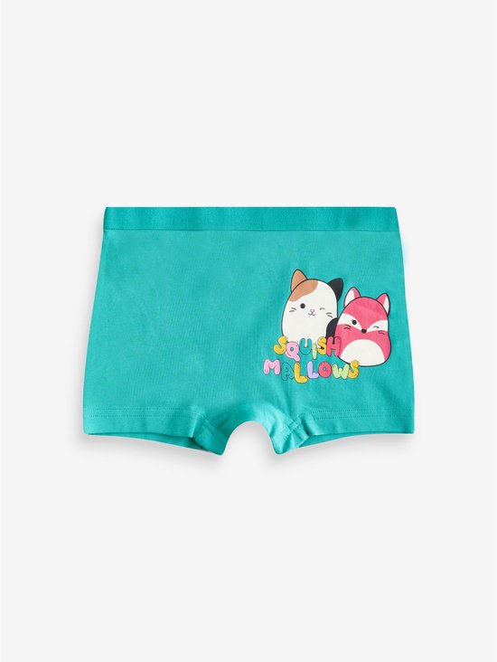 Turquoise jongensboxer met Squishmallows print van een vos en kat.