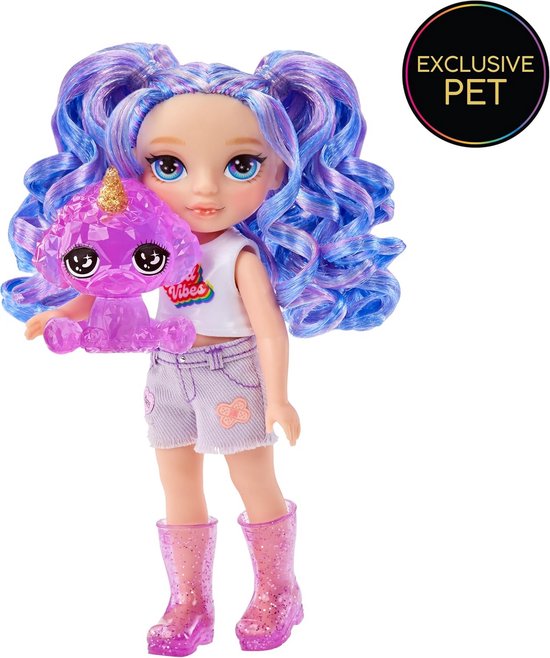 Modepop Amethist Willow - Kleine pop - Fantasierijk spel - Inclusief handtas hond - 14 cm - Paars van Merkloos — afbeelding 4