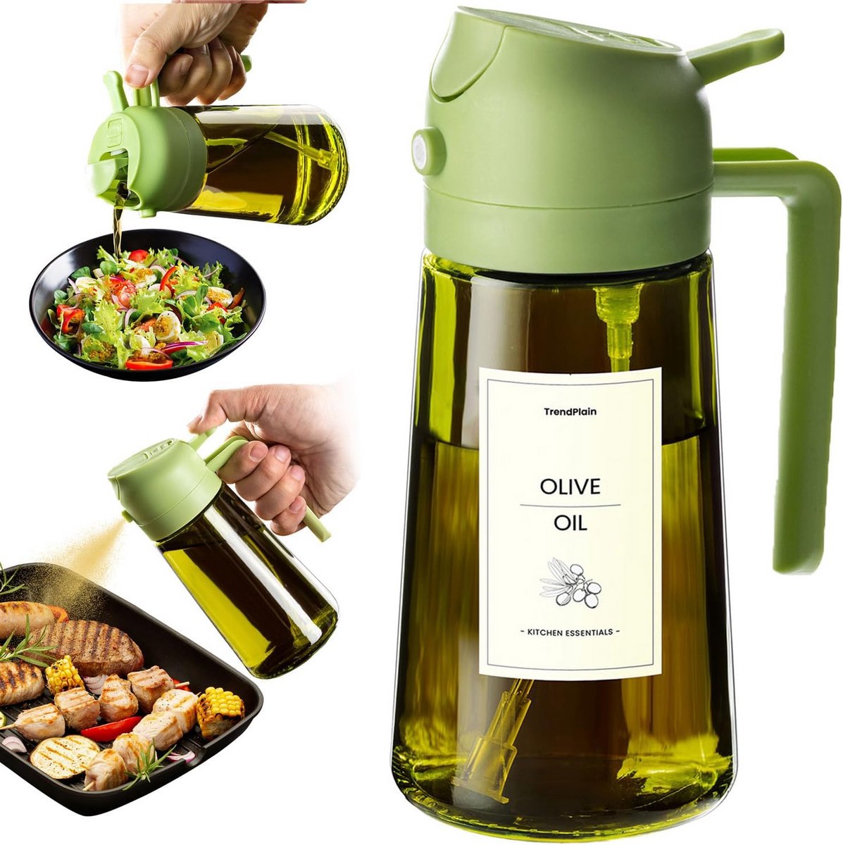 Olie Spuitfles 470 ml met Etiketten - 2-in-1 Olie Dispenser en Sproeier voor Koken
