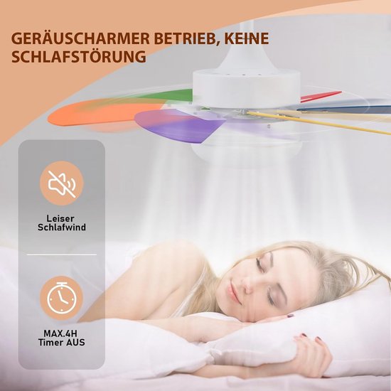 Glitzerlife– plafond ventilator met verlichting - Ventilator lamp plafond - stille plafondventilator - stil met afstandsbediening en timer - Ø75 cm - gekleurd - plafondlamp met ventilator voor woonkamer en slaapkamer van Glitzerlife — afbeelding 3